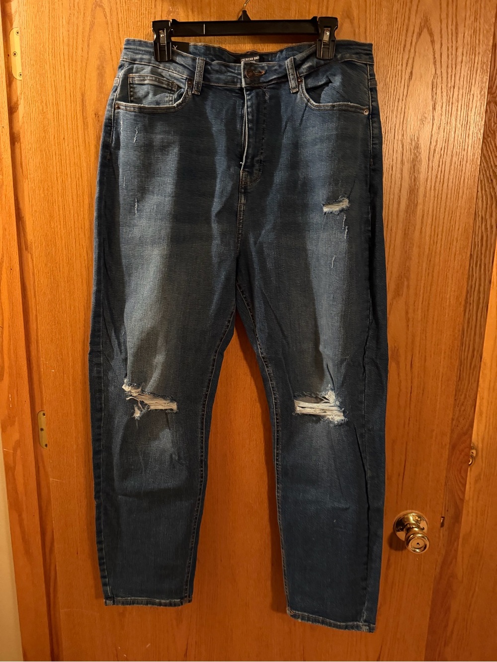 American Bazi Men's Slim Straight Distressed Blue Jeans